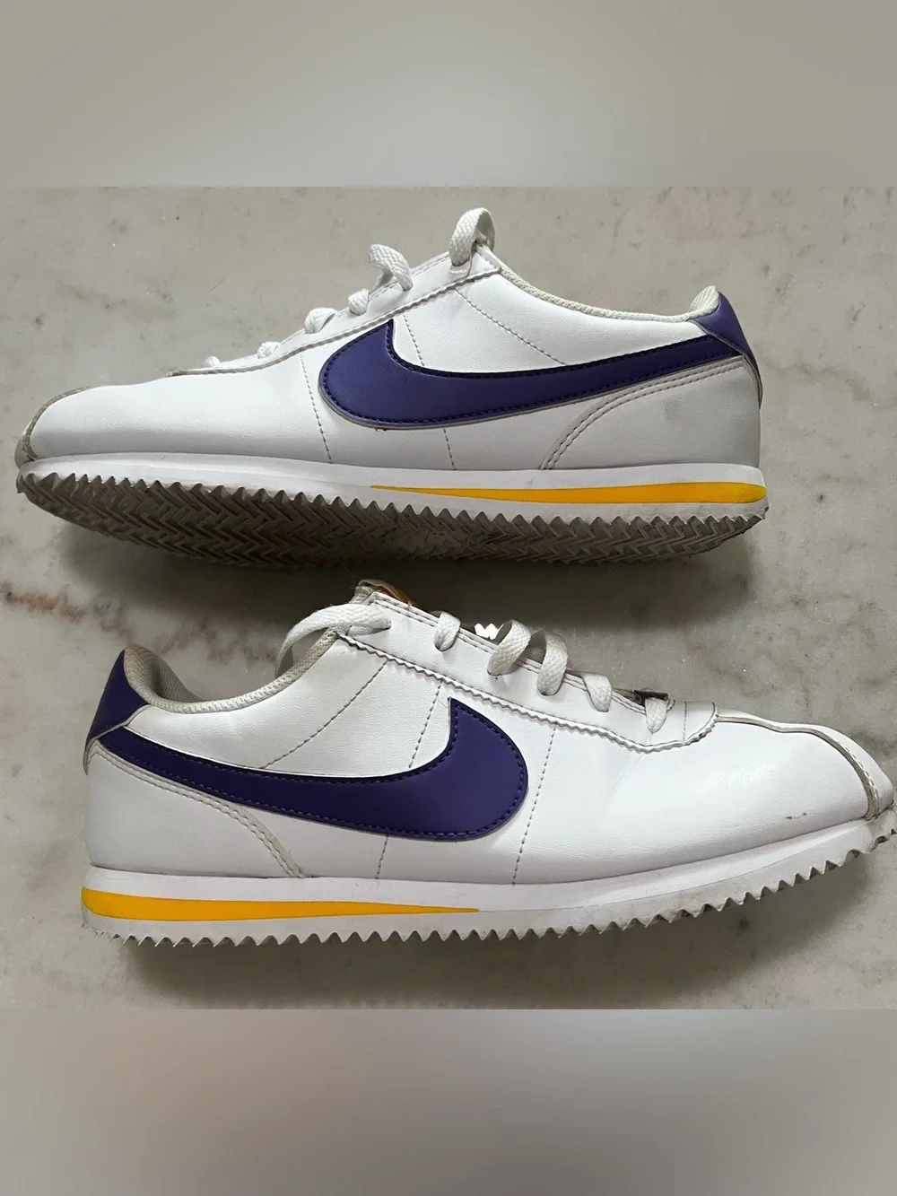 Nike Cortez “Lakers” White/Purple/Yellow Leather Sneakers Size Youth 5
